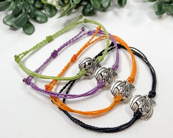 Halloween Pumpkin Charm Adjustable Bracelet | 9 Custom Colors | Fall String Bracelet |  Minimalist Waterproof Wax Cord Boho Bracelet