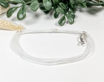 White Lung Cancer Awareness Multi-Strand Adjustable Waterproof String Bracelet | Minimalist Stacking Bracelet | Awareness Jewelry