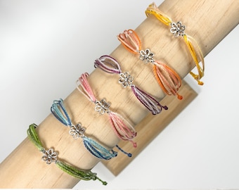 Daisy Flower Charm Bracelet – Waterproof Adjustable Handmade Wax Cord Jewelry – Teen Girl Gift or Friendship Jewelry