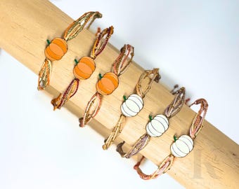 Pumpkin Adjustable Wax Cord Bracelet With Gold Beads Fall Colors Halloween Jewelry Gift Stacking Friendship Charm Autumn Accessory