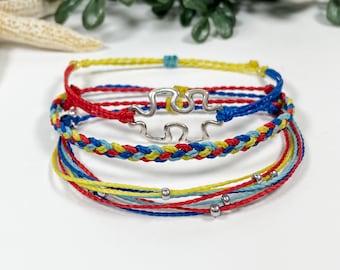Autism Awareness Puzzle Piece Adjustable Waterproof Bracelets | Minimalist Stackable Autistic Support Friendship Bracelet |  Wax Cord String