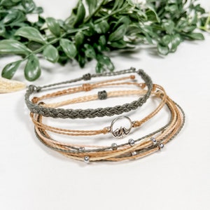 Mountain Charm Bracelet Set | Hiking Adventure Waterproof Bracelets |  Minimalist Friendship Wax Cord Bracelet Set