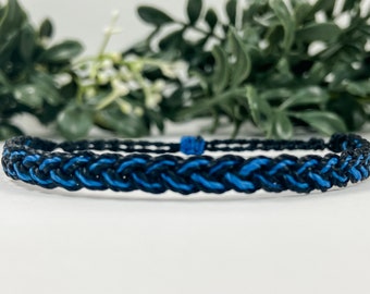 Thin Blue Line Braided Adjustable Waterproof Bracelet | Back the Blue | Law Enforcement | LEO Gift | Police Friendship Wax String Bracelet