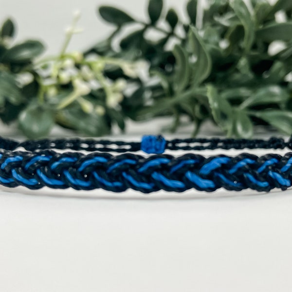 Thin Blue Line Braided Adjustable Waterproof Bracelet | Back the Blue | Law Enforcement | LEO Gift | Police Friendship Wax String Bracelet