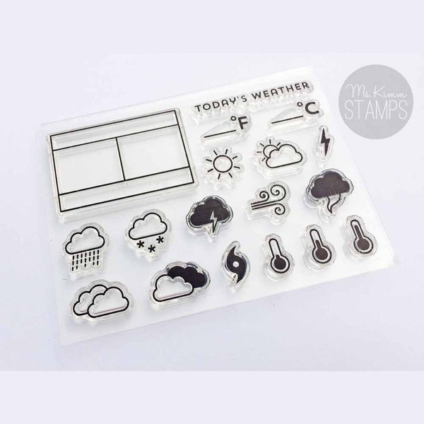 Ms Kimm Creates WEATHER ICONS 3"x4" Photopolymer Stamp Set, planner, journal stamps - RETIRING