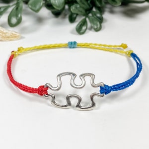 Autism Awareness Puzzle Piece Adjustable Waterproof Bracelets Minimalist Stackable Autistic Support Friendship Bracelet Wax Cord String image 3