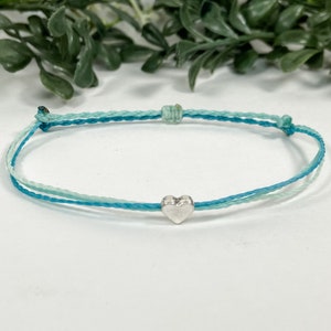 Teal Adjustable Waterproof Bracelet Set Minimalist Stackable Sexual Assault Ovarian Cancer Anxiety Depression Kidney Awareness Heart Charm