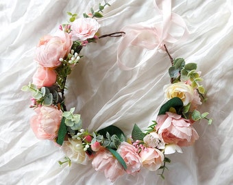 Pink Flower Crown, wedding, bridal headpiece, hair accessory, flower wreath, hair wreath, floral