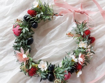 Burgundy and mauve flower crown, hair wreath, bridal headpiece, bride hair flowers