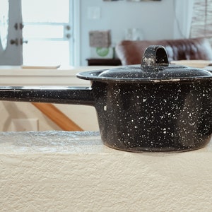 Vintage Blue and White Speckled Enamel Cookware