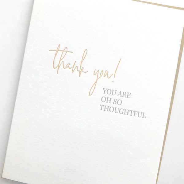 Thank You Card, Thoughtful Thank You Card, Shower Thank You, Letterpress Card, Baby Shower Thanks, Wedding Shower Thanks, Letterpress Thanks