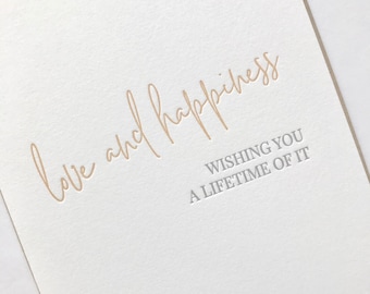 Love and Happiness Card, Wedding Card, Letterpress Wedding Card, Wedding Congratulations Card, Wedding Congrats Card, Letterpress Card