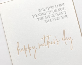 Funny Letterpress Mother's Day Card: Apple Didn't Fall Far