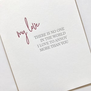 Love to annoy, love card, anniversary card, letterpress card, love letterpress card image 1