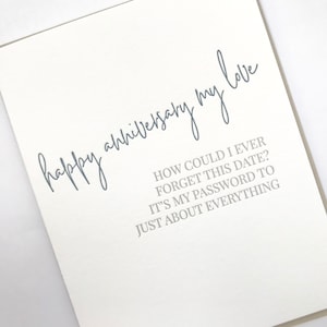 Funny Anniversary Card: Password Love Letterpress Card