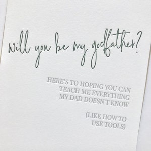 Funny 'Will You Be My Godfather' Letterpress Card