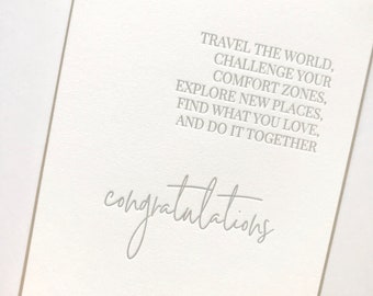 Letterpress Wedding Congratulations Card: Travel Quote
