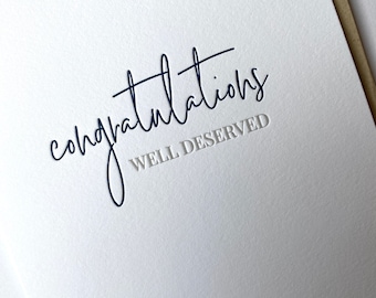 Well Deserved Congrats, Congratulations Card, Congrats Card, Letterpress Congratulations, New Job Congrats Card, Promotion Congrats Card