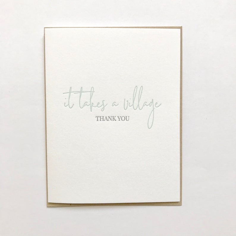 parent thank you card It takes a village nanny thank you card daycare thank you card letterpress card thank you card