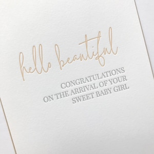 Hello Beautiful, New Baby Girl Card, Baby Girl Letterpress Card, New Baby Girl Congrats, Baby Girl Congratulations, Letterpress Card
