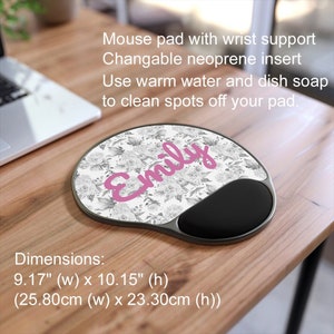 Personalized Mouse Pad with Wrist Support, Grey Roses, Monogram