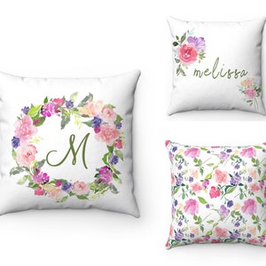 Personalized Floral Pattern for Girl Decorative Throw Pillow cover or Shams, Indoors, Outdoors, Christmas, Floral, Nursery, Gift, Dorm, Girl