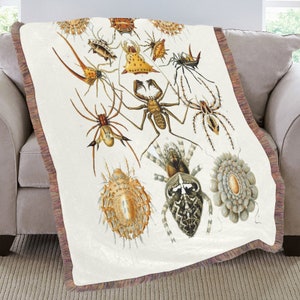 Arachnida Woven Cotton Blanket, Vintage Haeckel Illustration