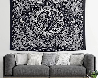 The Moon Garden Tapestry, Bohemian Celestial Wall Hanging