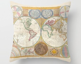 Decorative Throw Pillow Cover - Different sizes, Inserts, Indoors, Outdoors, Boho, Hippie, Ancient, World, Gift, Map, Christmas, Pictorial