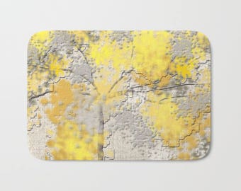 Bath Mat -  Bathroom, Boho, Hippie, Gift, Girl, Kids, Boy, Tree, Yellow, Grey, Taupe, Accent, Zen, Baby, Dorm, Relax, Christmas, Abstract