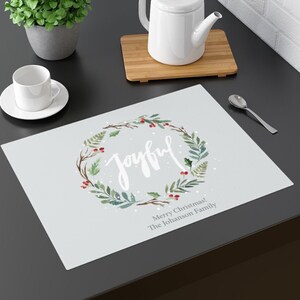 Placemat Joyful Christmas Wreath, Name, Monogram, Gift, Family, Girl, Boy, Kids, Dorm, Red, Green, Christmas, Personalized, Traditional