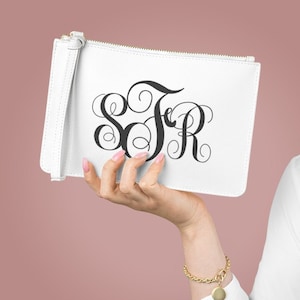 Monogram Clutch with Handle, Personalized Vegan Leather Carry-All Pouch