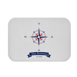 Custom Nautical Bath Mat, Compass Design, Personalized Family Name