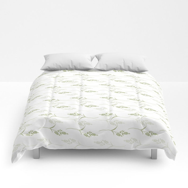 Lime Green and White Duvet Cover or Comforter Shams Plant Etsy