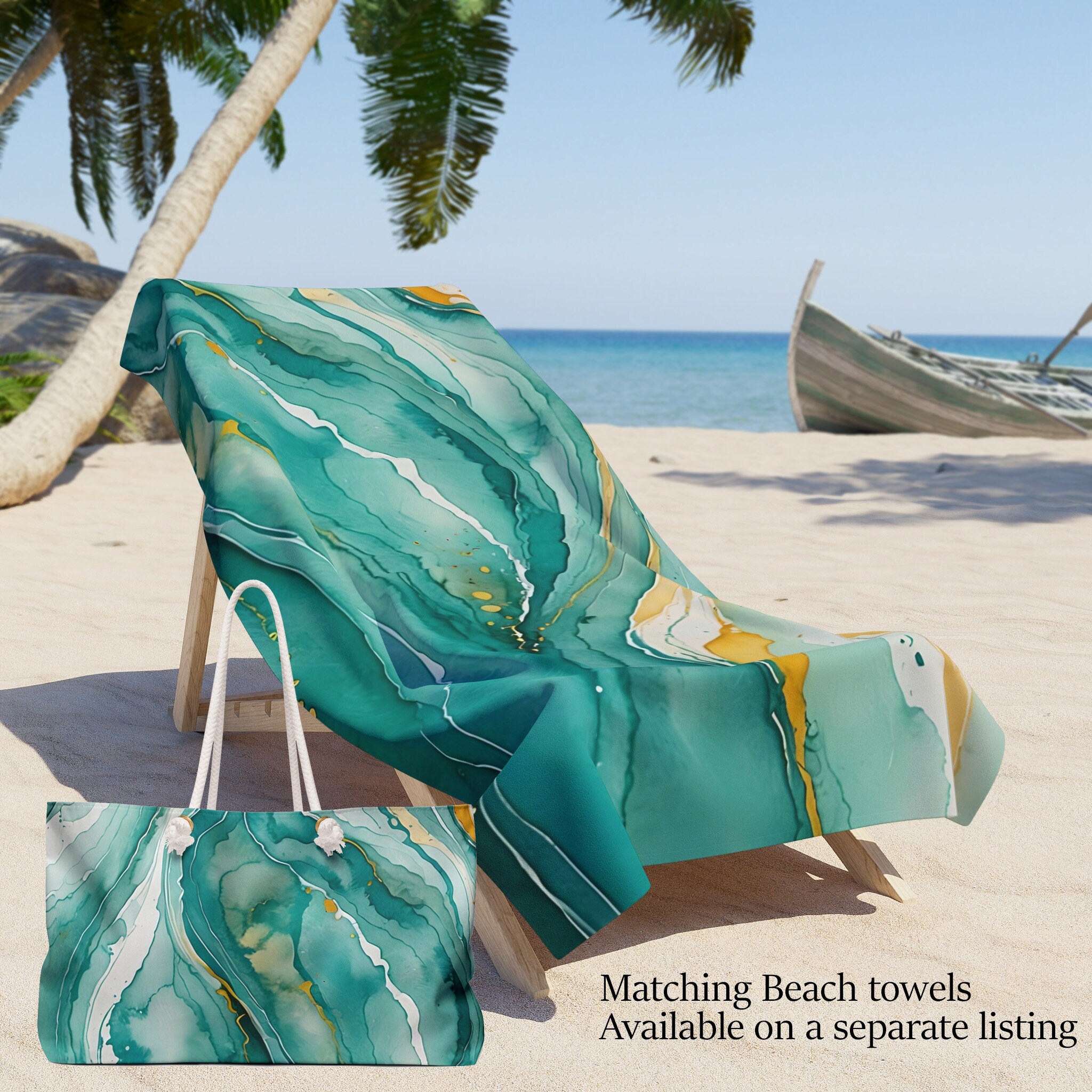 Women Swim Drawstring Beach Bag in Teal Wave Print Beach Bag | Waterproof | Zipped | L22 main image 4