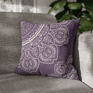 Lavender mandala Decorative Throw Pillow Cover, Square, Rectangular, Double-sided print, Indoors, Outdoors, Boho, Cream, Pale Purple, Gift