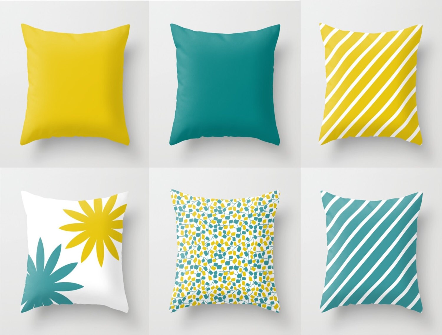 Decorative Throw Pillow Cover Yellow Teal Mix Match Rectangular Accent Gift Double sided Print Indoors Outdoors Pattern Teal Etsy