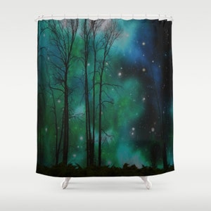 Shower Curtain - Dreams - 71&quot; by 74&quot; Home Decor, Bathroom, Bath, Dorm, Girl, Decor, Stars, Aurora, Blue, Sky, Turquoise, Space, Galaxy