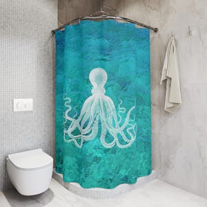 Octopus Shower Curtain, Turquoise Ocean Home Decor (71&quot; x 74&quot;)