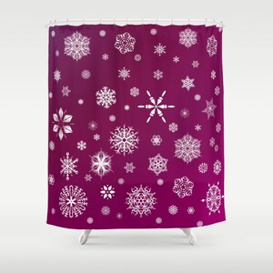 Shower Curtain - &#39;Snow&#39; - 71&quot; by 74&quot; Home, Bathroom, Bath, Dorm, Girl, Christmas, Decoration, Snowflakes, Winter, Gift, Purple, Magenta