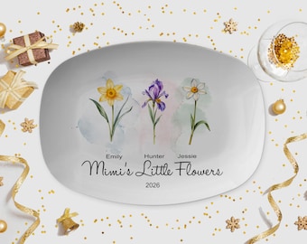 Personalized Birth Month Flower Serving Platter, Custom Mother's Day Gift, Oval Dish
