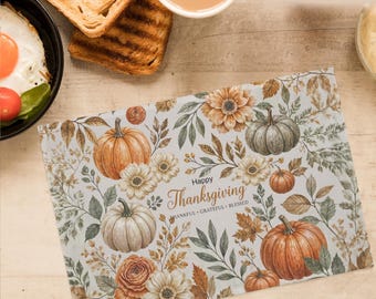Thanksgiving Table Placemat, Pack of 4, 6 or 8 Items, Watercolor, Autumn Table Decor