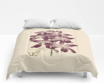 Duvet Cover or Comforter - Without Insert, Bedroom, Home decor, Beige, Illustration, Shams, Plants, Nature, Orchid, Boho, Girl, Dorm, Gift