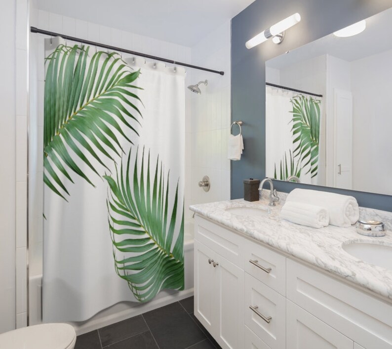 Tropical Palm Leaves Shower Curtain 71 X 74 Etsy