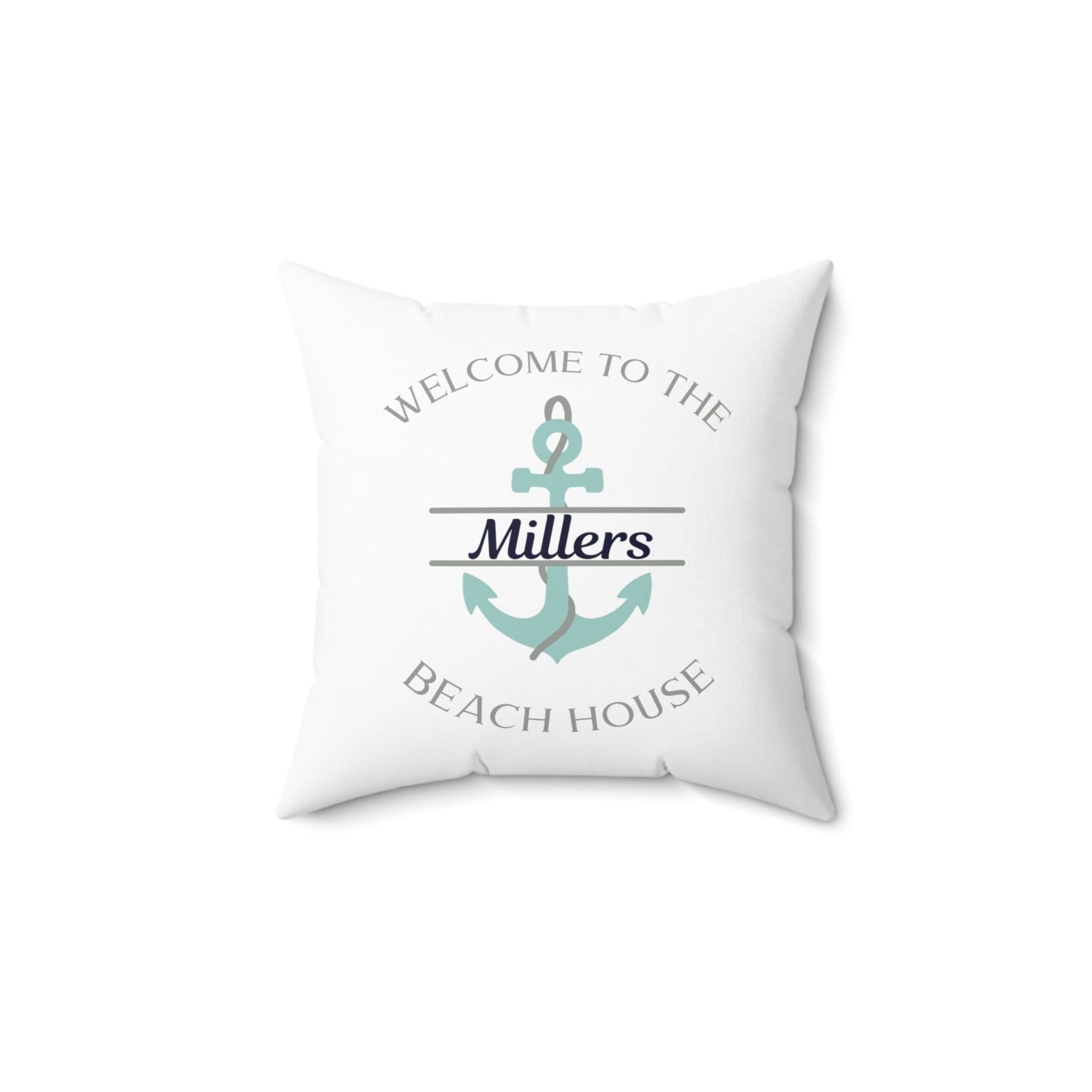 Personalized Nautical Anchor Throw Pillow Cover, Family Name Beach