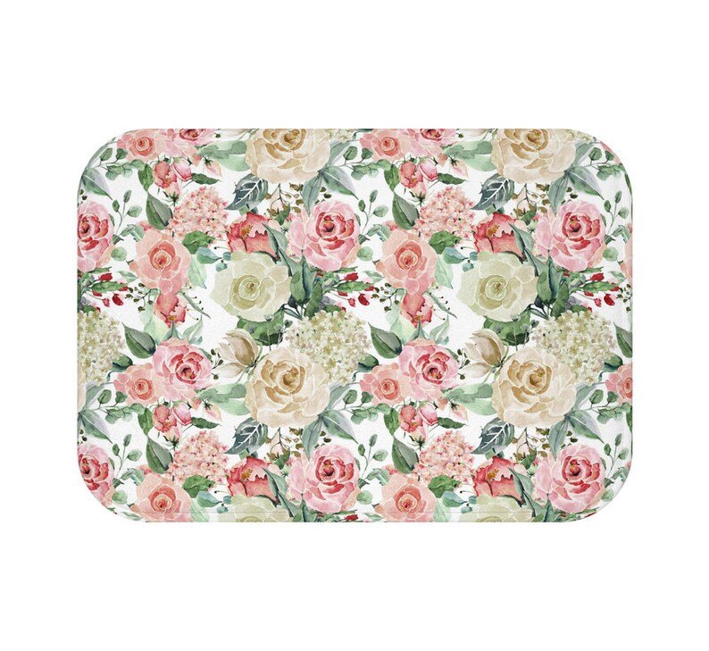 Pink Roses Bath Mat Bathroom Boho Cottage Gift Girl Etsy