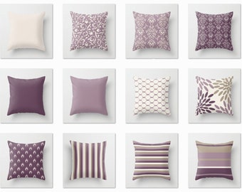 Purple & Cream Throw Pillow Cover, Geometric, Damask, Abstract Print