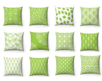 Lime Green Mix & Match Decorative Throw Pillow Cover, White, Damask, Pattern, Gift, Double-sided print, Indoors, Outdoors, Christmas, Boho