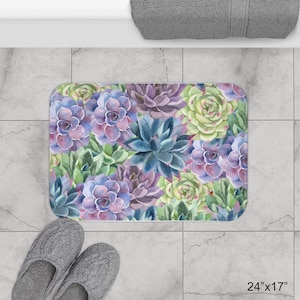 Succulent Plants Bath Mat, Boho Bathroom Decor