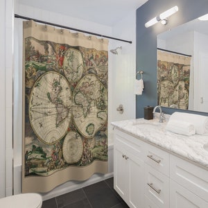 Shower Curtain, World Map 1689, 71 by 74 inches, Home, Bathroom, Bath, Dorm, Girl, Christmas, Decor, Gift, Old, Map, Ancient, World, Vintage